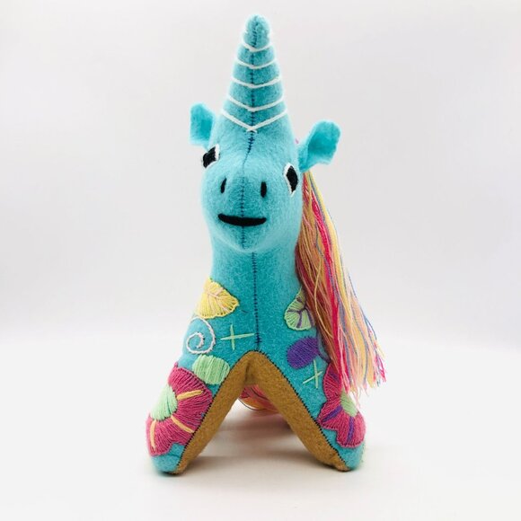 Mexican Folk Art Plush Unicorn Stuffed Animal Hand Embroidered Floral Colorful - Picture 7 of 12